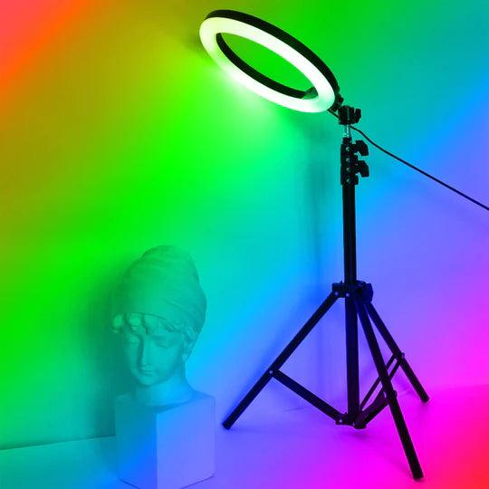 Lampa circulara cu lumina LED multicolora RGB, cu trepied inclus - Oricare.ro